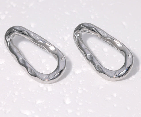 Hollowed Heart Shape Stud Design Hammer Line Geometric Personality Retro Stainless Steel Earrings