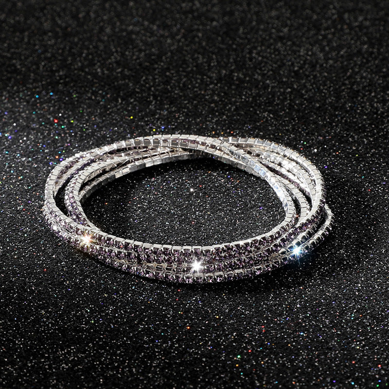 Diamond-embedded Stretch Bracelet 2mm Single Row Color