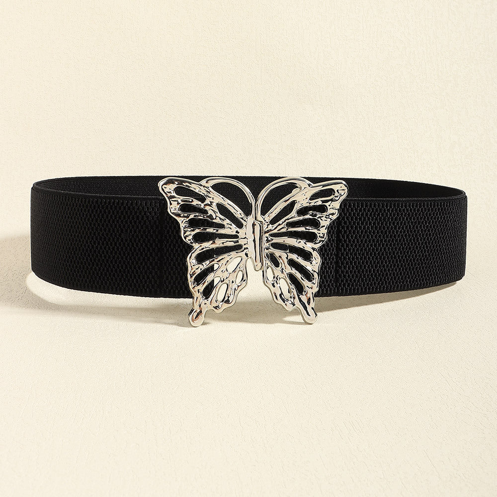 Fashion Women's Butterfly Belt Elastic Elastic Buckle Waist Seal Decorative Shirt Dress Waist Trim