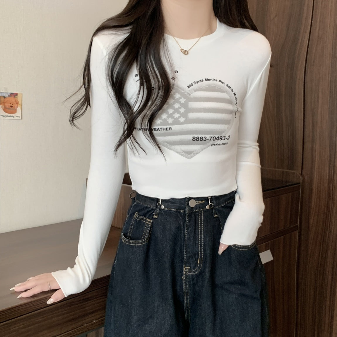 Dralon Warm Printing Long Sleeve Women's Spring And Summer Inner Wear - Chic Angle