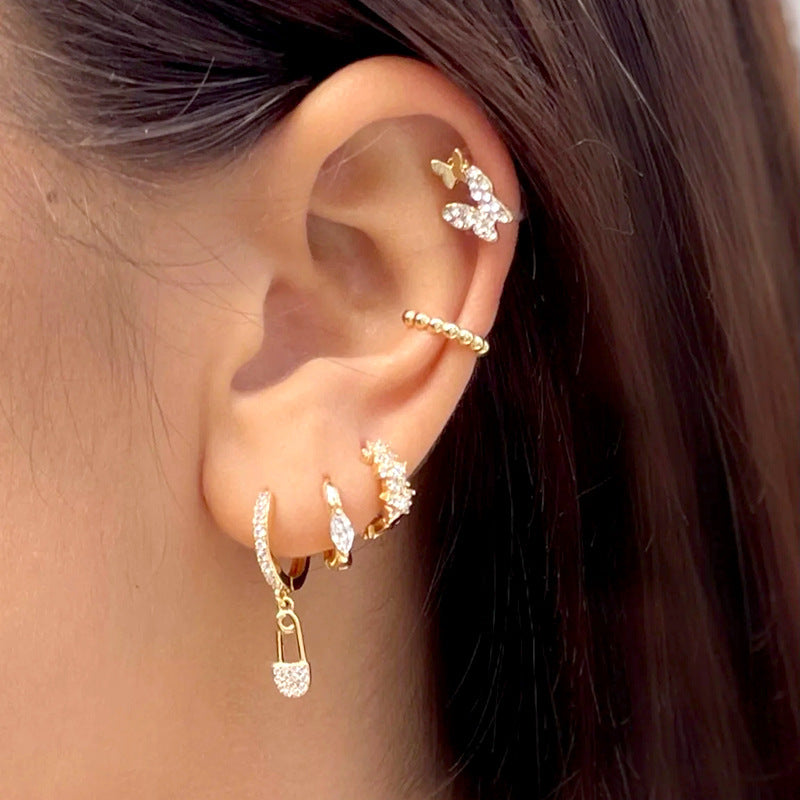 Silver Needle Simple Color Zircon Cute Plum Earrings