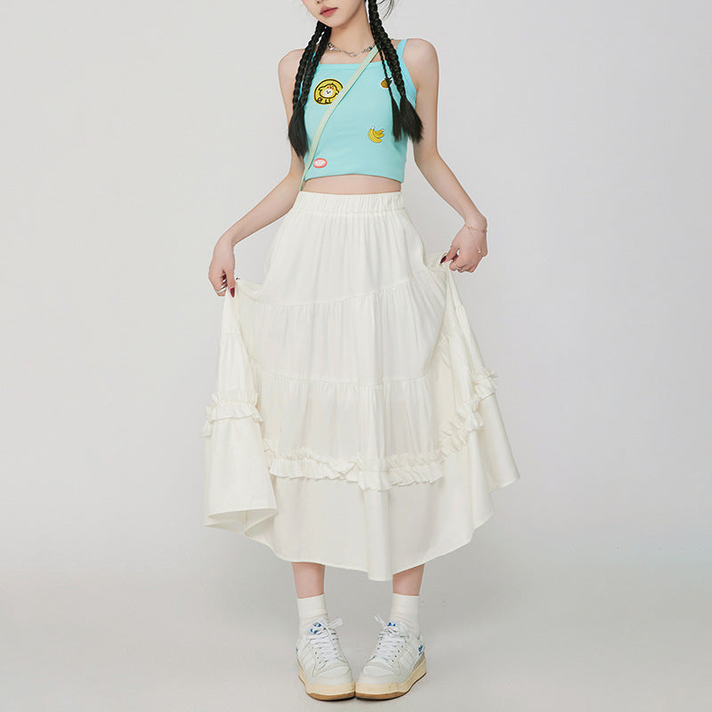 Vintage Cake A- Line Skirt Draping Casual Long Skirt