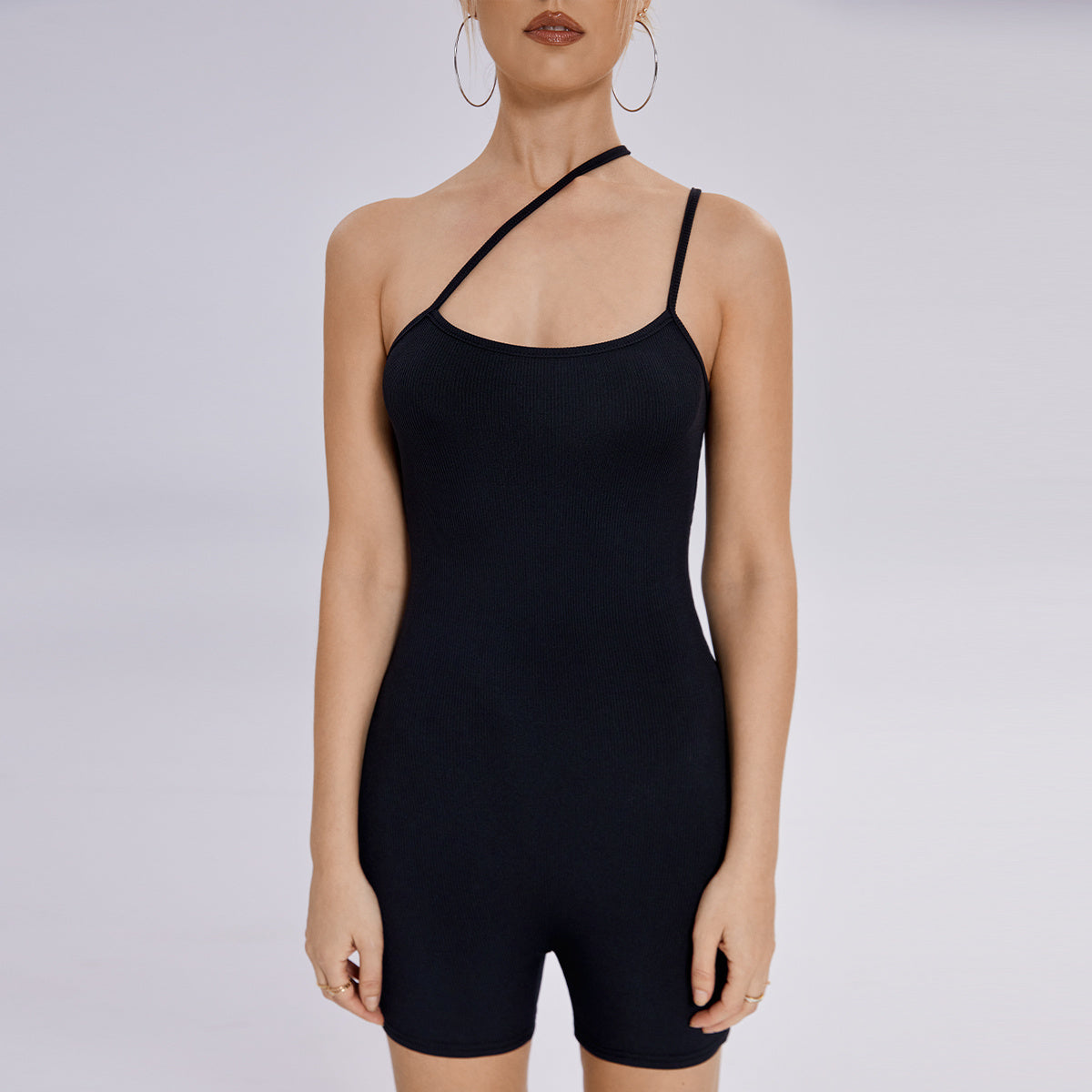 Oblique Shoulder Open Back Pants