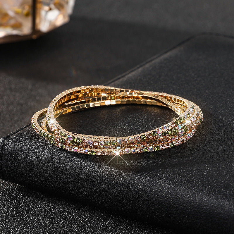 Diamond-embedded Stretch Bracelet 2mm Single Row Color