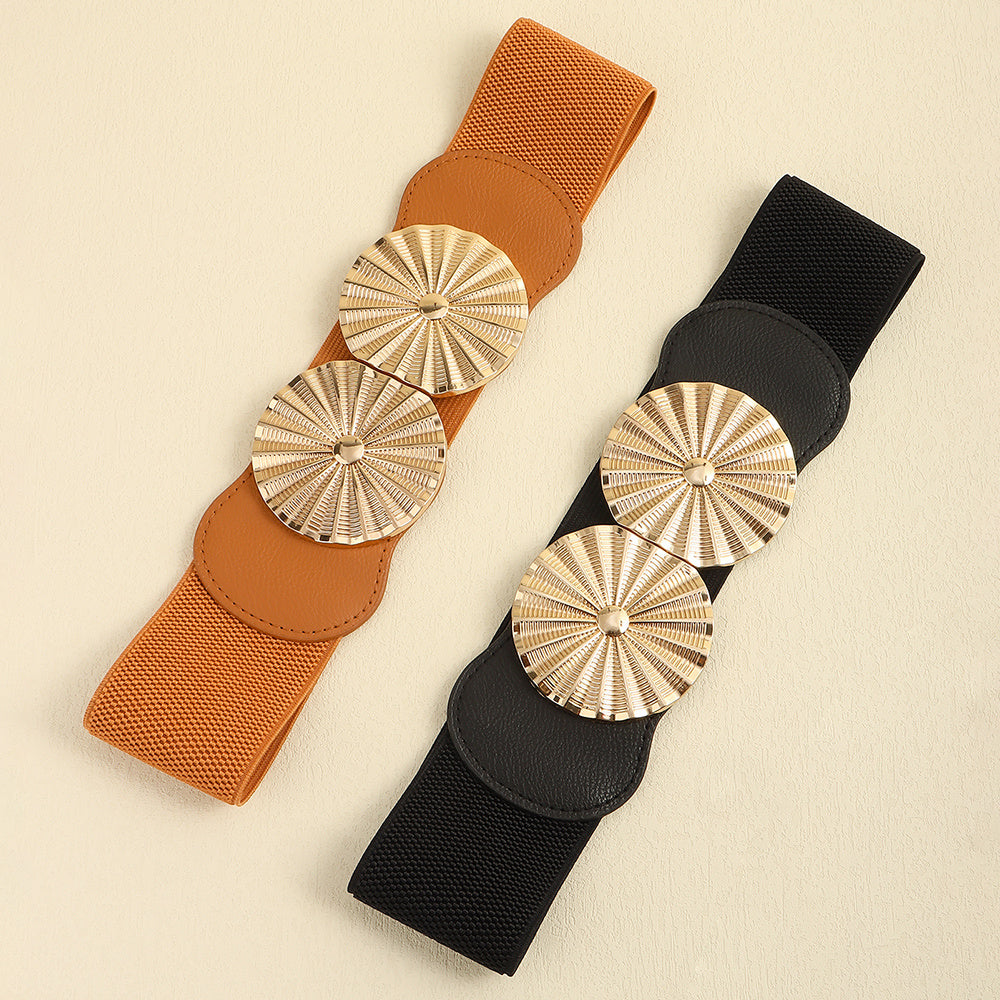 Stylish Women's Wide Belt Elastic Elastic Metal Circle With Jacket Shirt-skirt Waist Seal