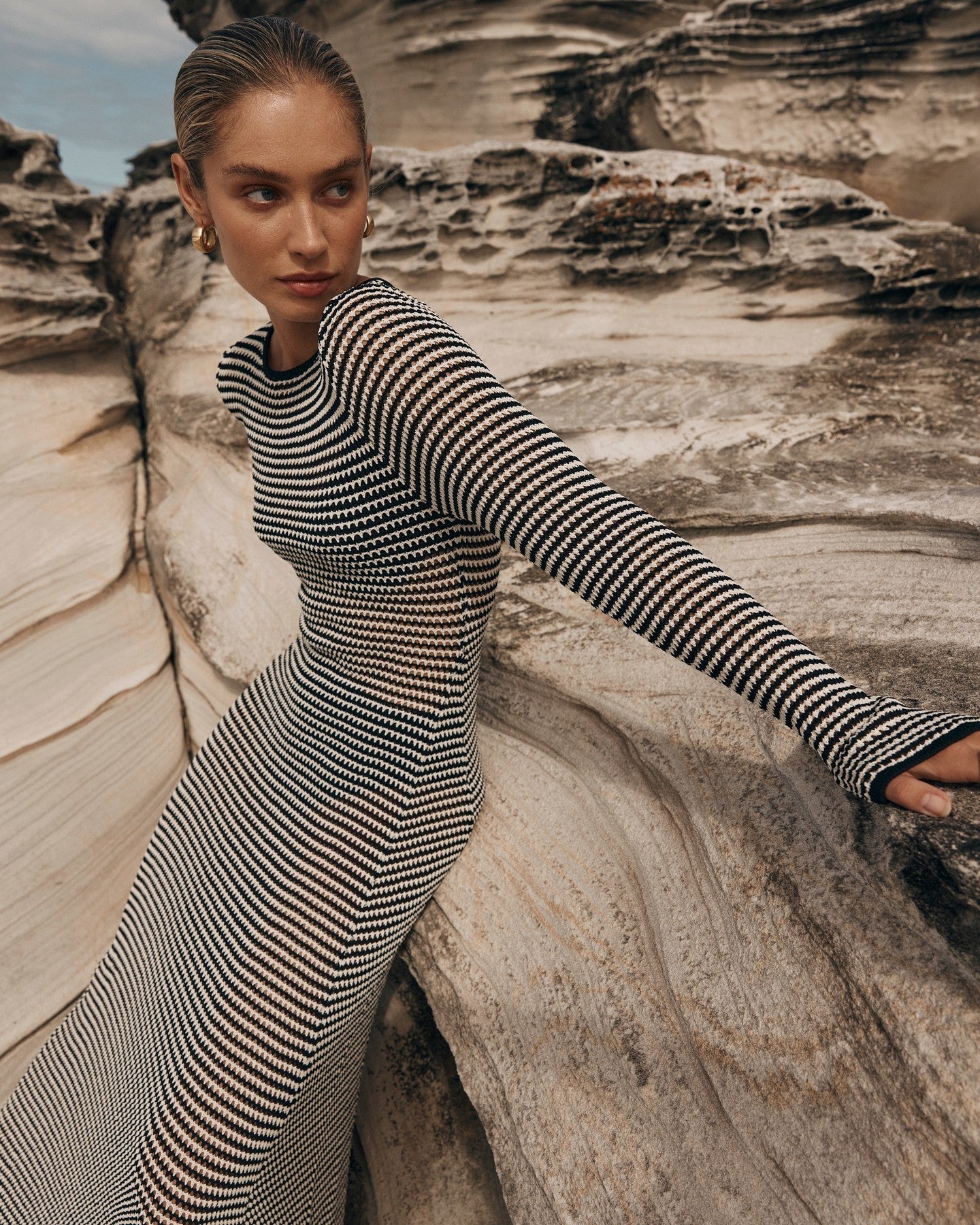 Women's Fashion Mesh Striped European And American Wind Beach Vacation Dress