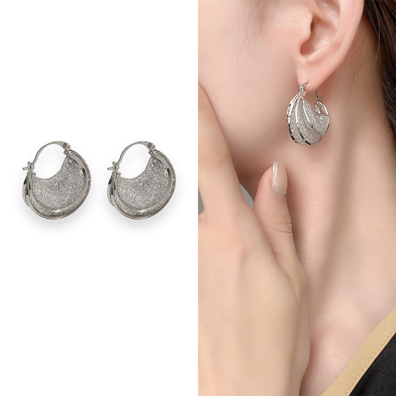 Net Pocket Zircon Mesh U-shaped Earrings Geometry