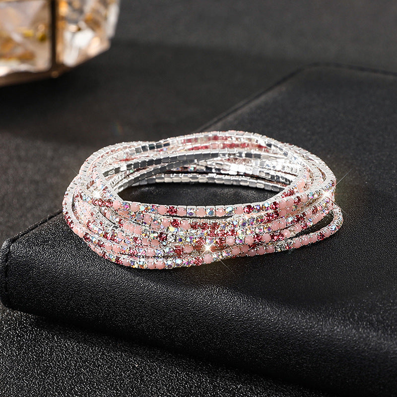 Diamond-embedded Stretch Bracelet 2mm Single Row Color