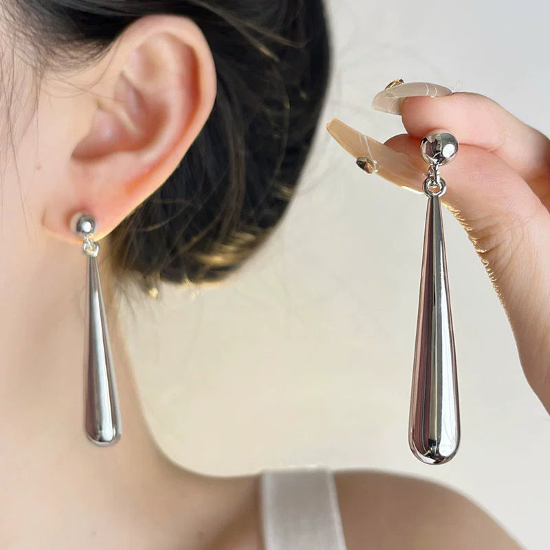 Long Water Drop Earrings Fashion Cold Wind Steel Drop Earrings Smooth Stainless Steel Long Ear Water Drop Earrings For Women