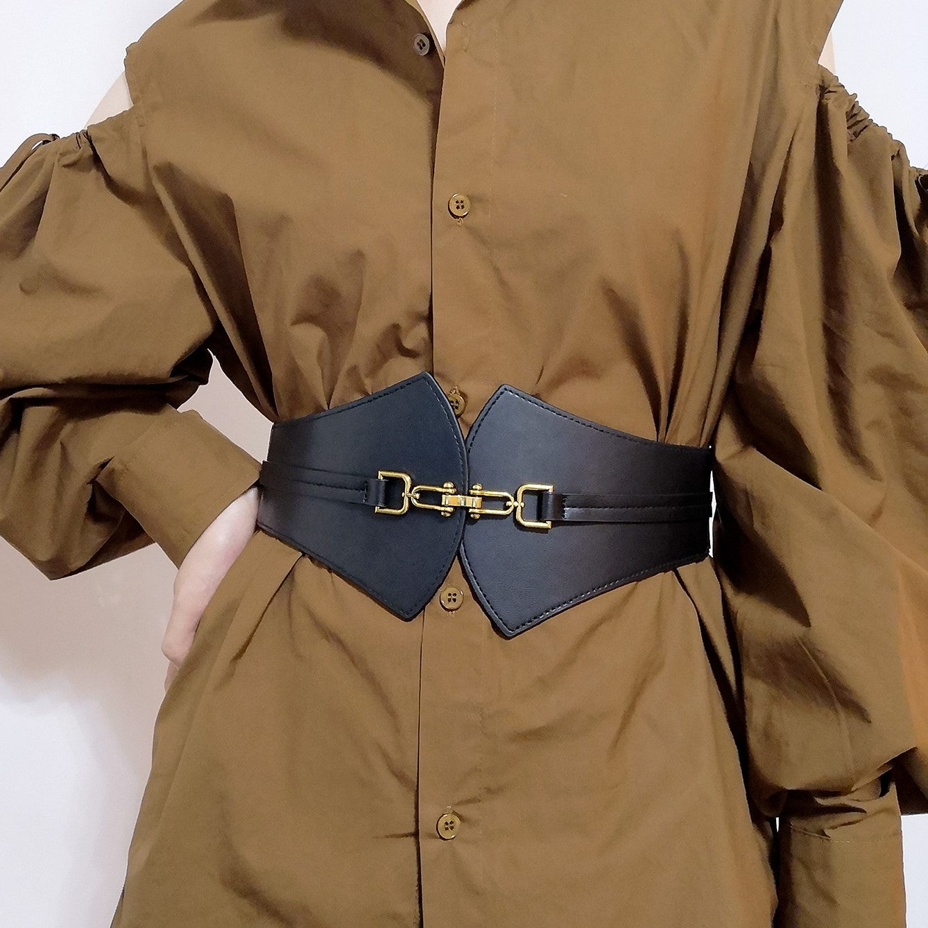 Waist seal female waist decoration shirt dress with a sense of high-grade belly cover fan-shaped buckle high elastic network red