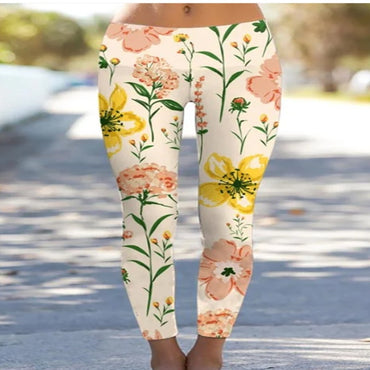 3D Flower Oil Painting Printing Women's High Waist Package Hip Stretch Leggings