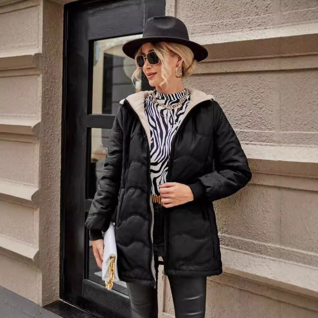 Mid-length Hooded Slim Fit Fleece Lined Coat