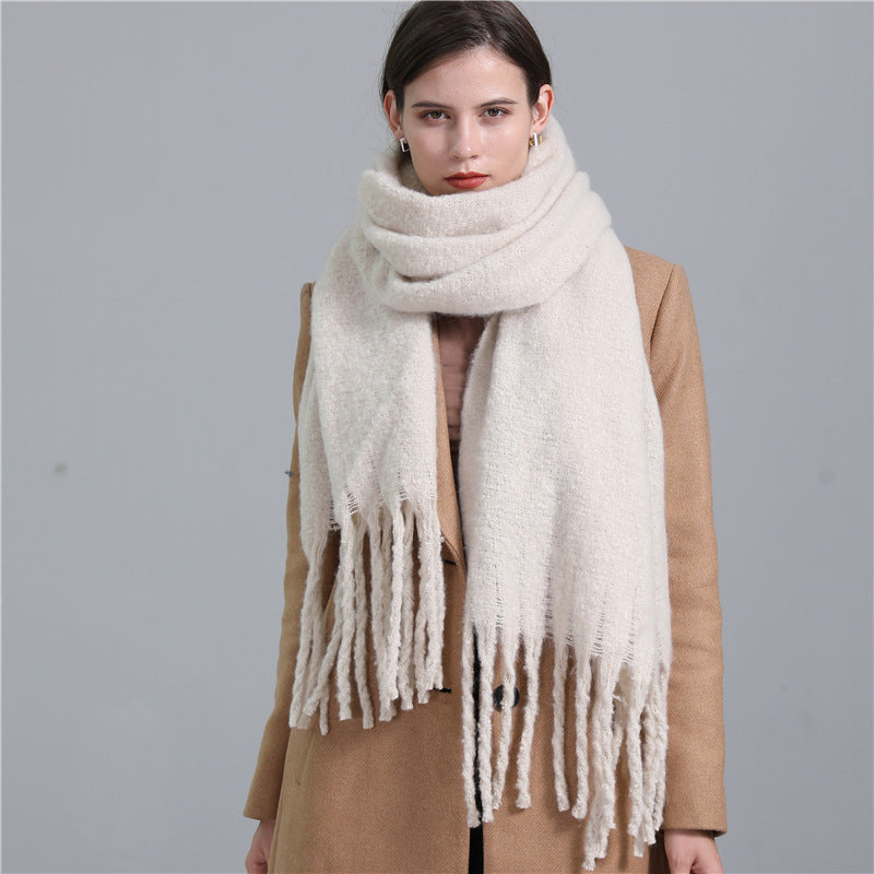 European And American Plus Long Scarf Winter Cashmere Warm All-matching Solid Color Scarf Men And Women Fashion Tassel Scarf New