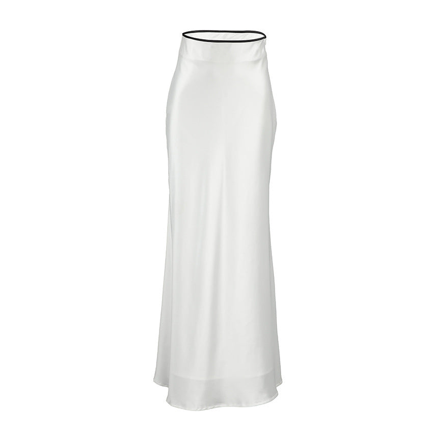 European And American Elegant White Satin Satin Skirt Simple Drape Fishtail