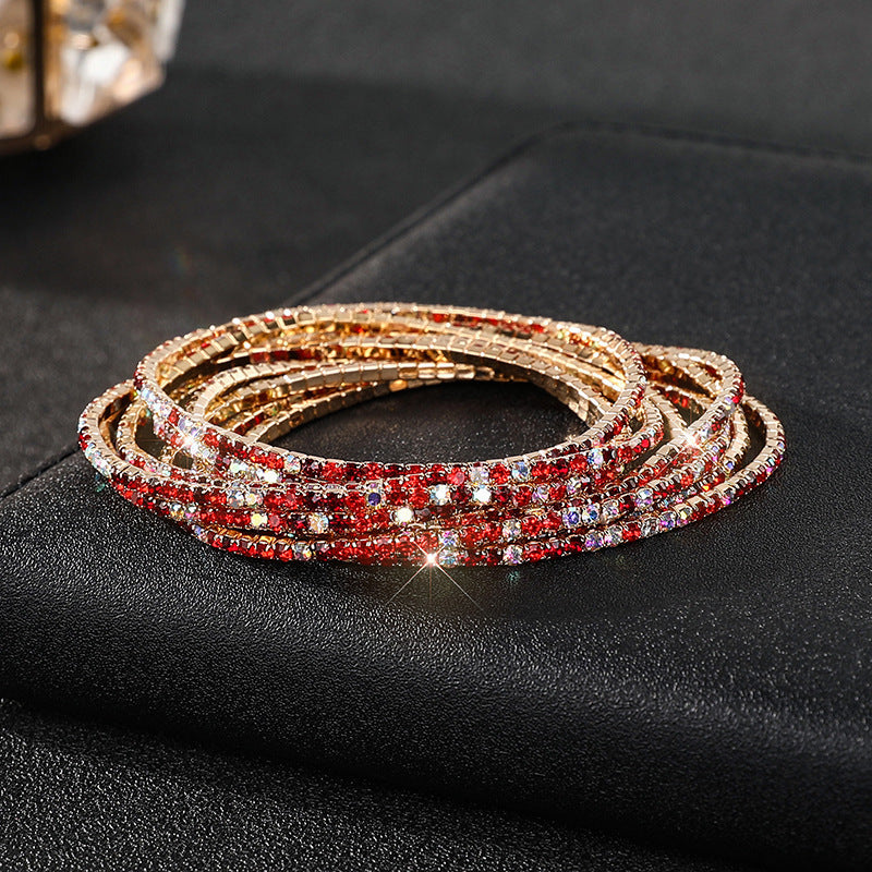 Diamond-embedded Stretch Bracelet 2mm Single Row Color