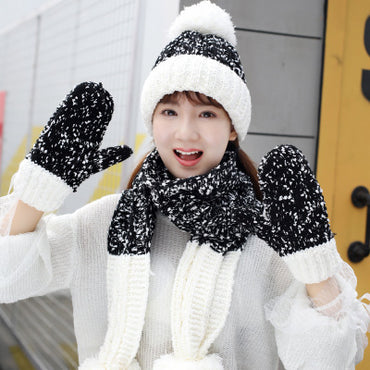 Three Piece Hat Scarf And Gloves For Women