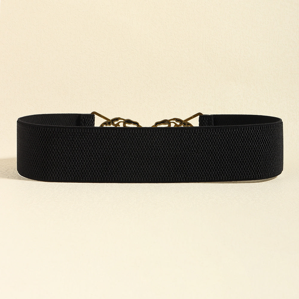Simple Retro Elastic Belt Metal Hollow Buckle Red-crowned Crane Elastic Waist Elegant Female Fashion Accessories