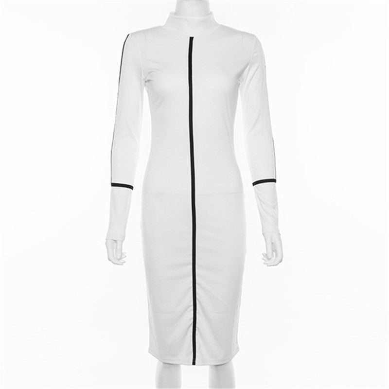 Summer new hit color long-sleeved midi dress