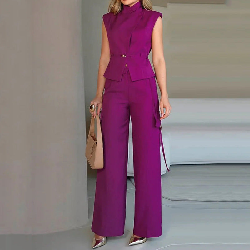 Rest Sleeveless Polo Collar Solid Color Casual Two-piece Suit - Chic Angle