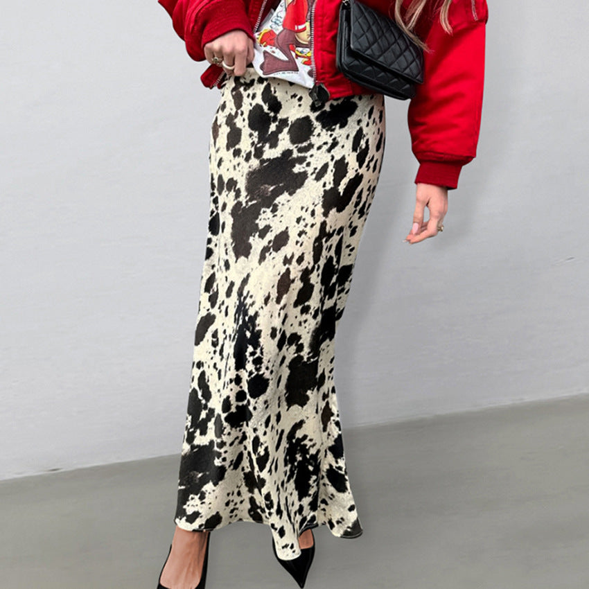 Elegant Graceful Printed Simple Style All-match High Waist Skirt Cross-border Niche Long Skirt