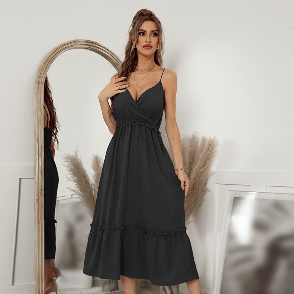 Solid Color Elegant Suspender Dress