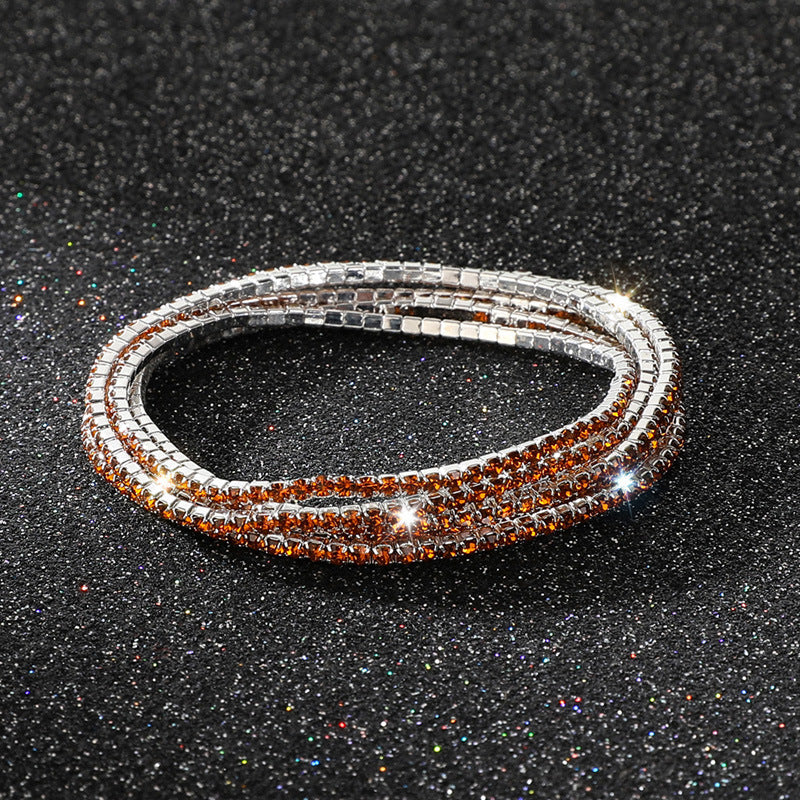 Diamond-embedded Stretch Bracelet 2mm Single Row Color