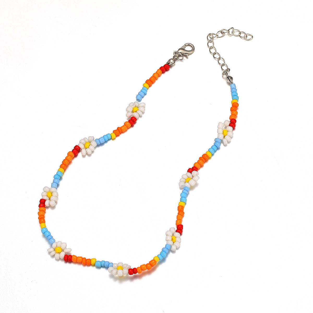 Creative Rice Bead Woven Flower Geometric Necklace