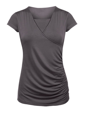 New Round Neck Short Sleeve Slim Fit Maternity T-shirt - Chic Angle