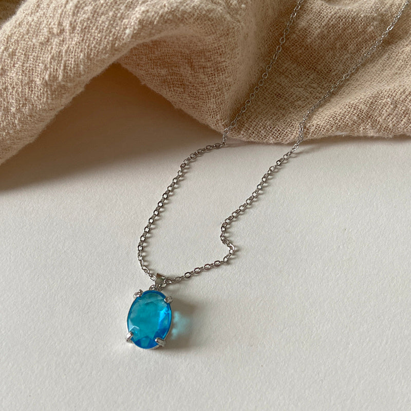 Chic Blue Crystal Zircon Pendant Necklace for Women Trendy Simple Chain Necklace Fashion Jewelry Gifts