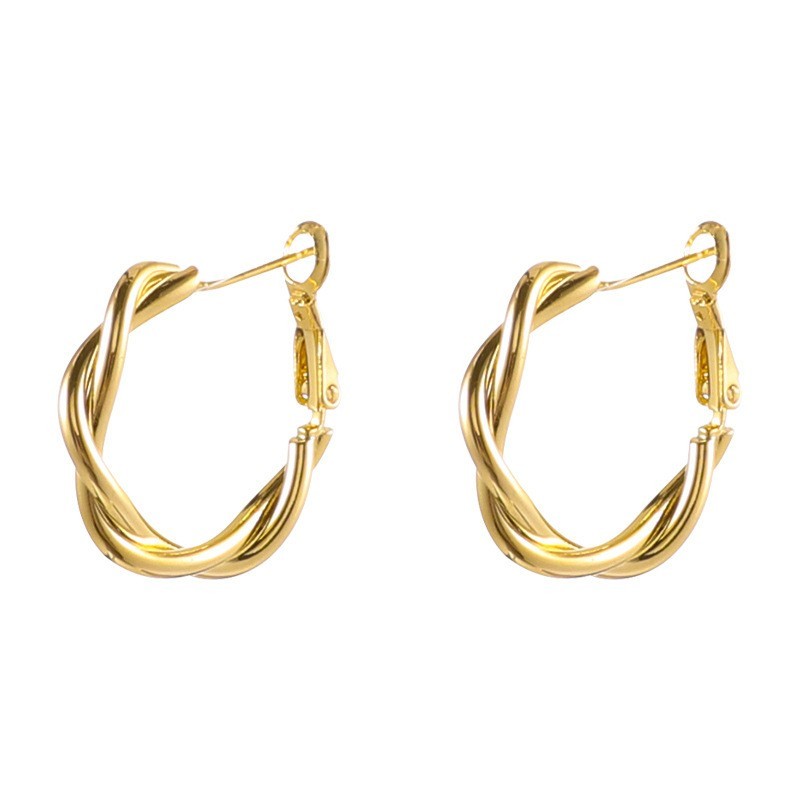 Fried Dough Twists Knitted Port Style Earrings Gold Circle Female Vintage Earrings High Class Atmosphere Earrings - Chic Angle