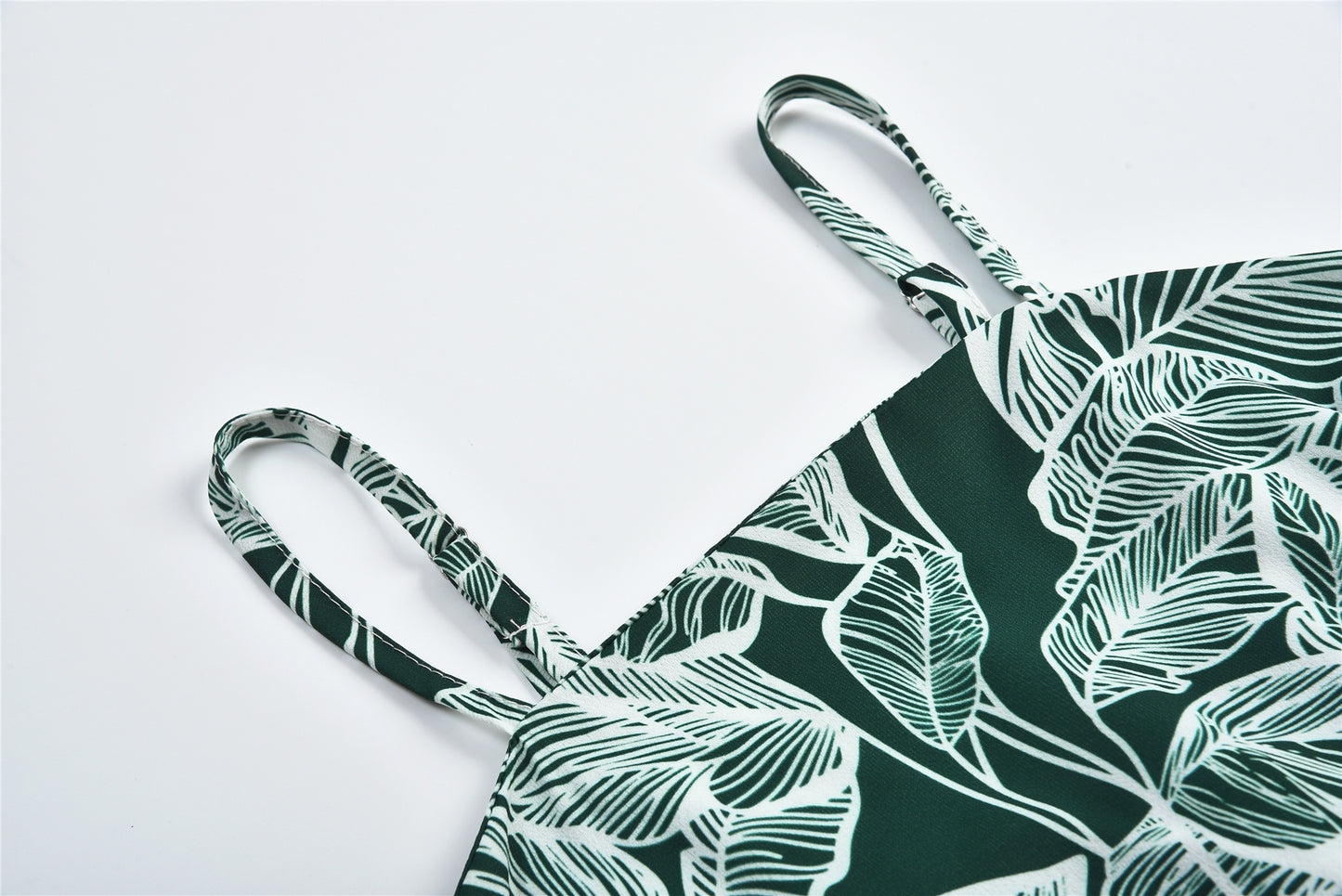 USA SIZE Leaf Print Sling Chiffon Dress Sexy Beach Seaside Vacation Irregular Skirt