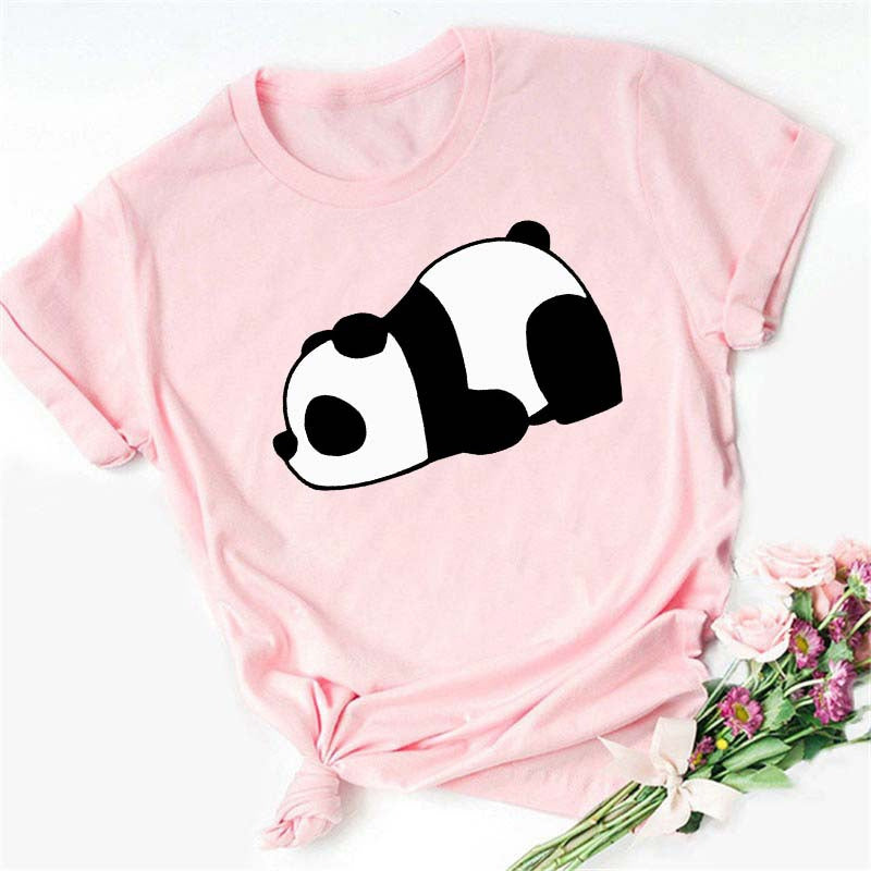 Digital Cartoon Panda Printing Round Neck Sports Short Sleeve - Chic Angle