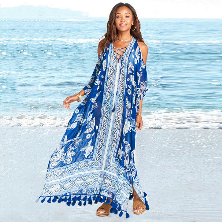European And American New Satin Loose Fit Dress Vacation Casual Overlay Cover Up