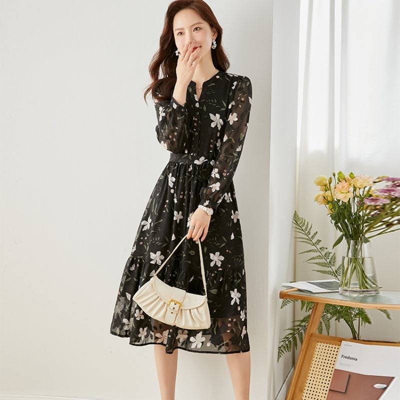 French Chiffon Floral Dress