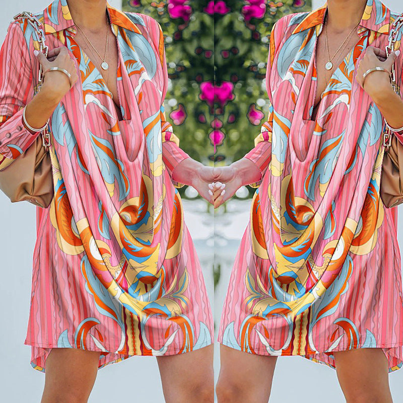 New Ladies' Printed Loose Lapel Dress