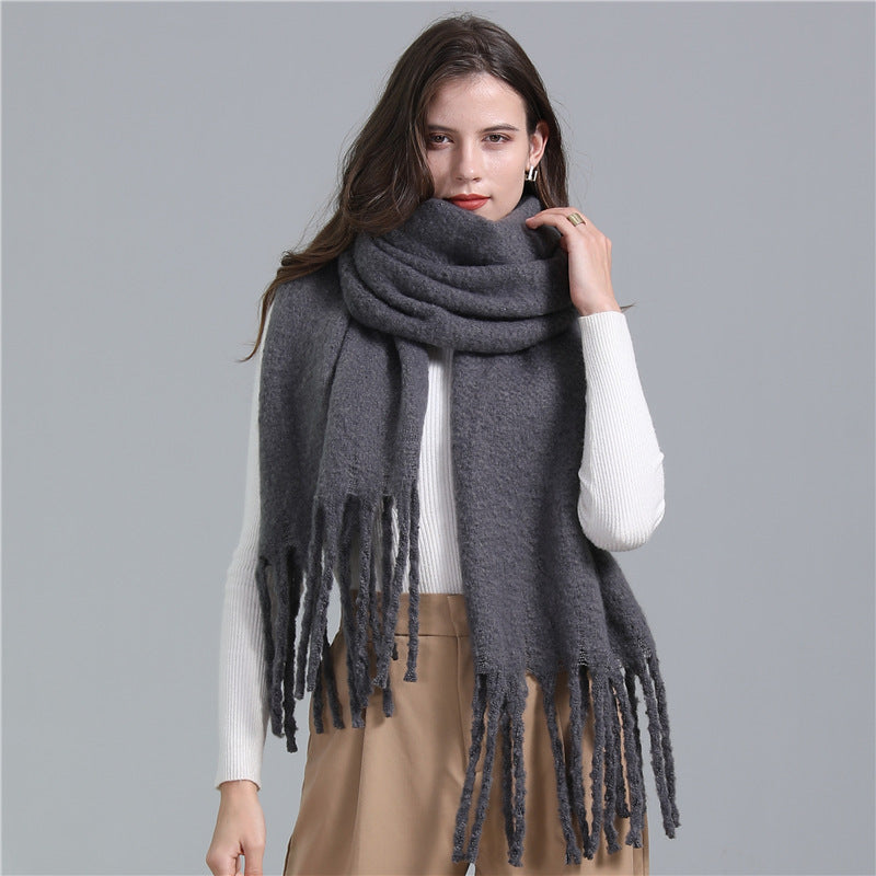 European And American Plus Long Scarf Winter Cashmere Warm All-matching Solid Color Scarf Men And Women Fashion Tassel Scarf New