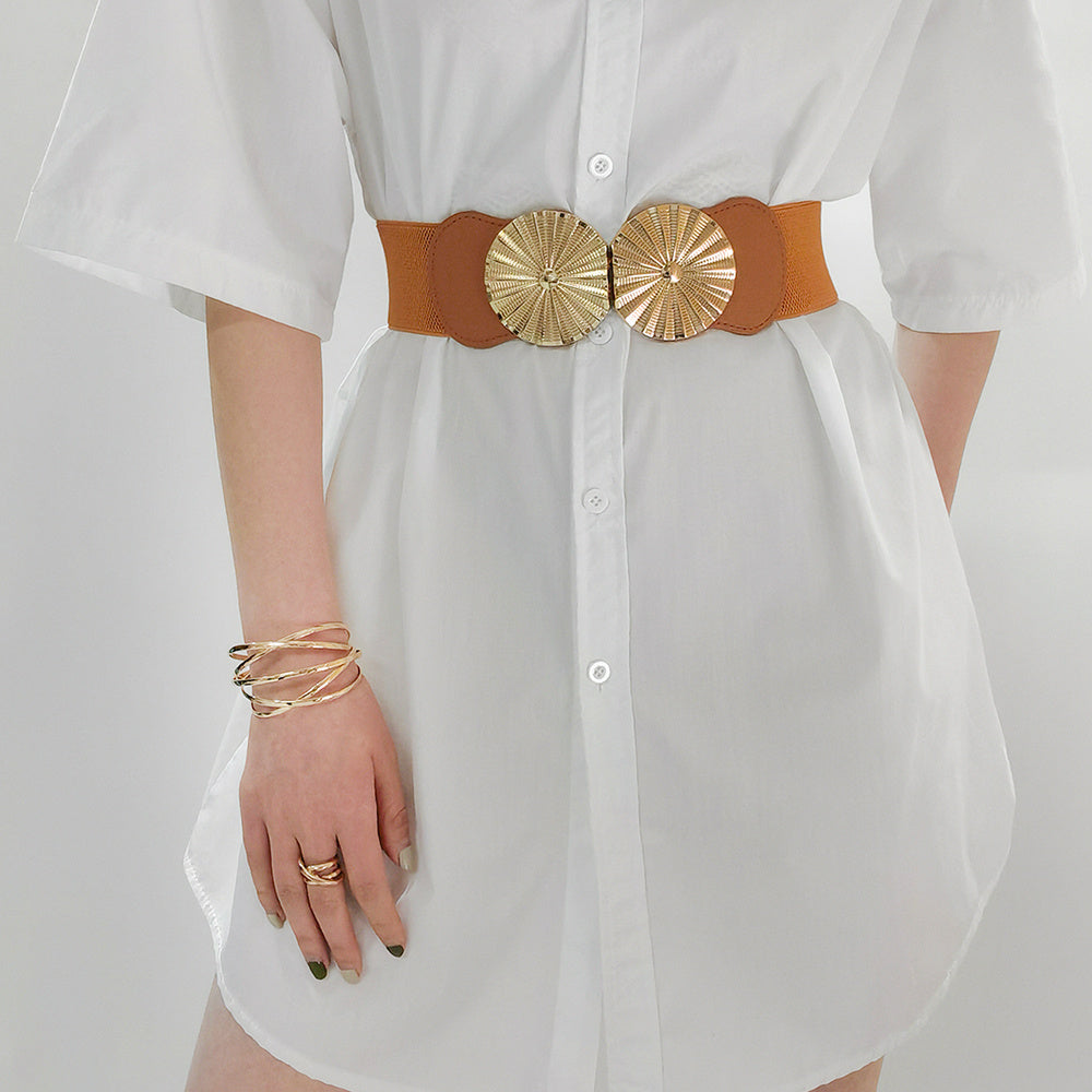 Stylish Women's Wide Belt Elastic Elastic Metal Circle With Jacket Shirt-skirt Waist Seal