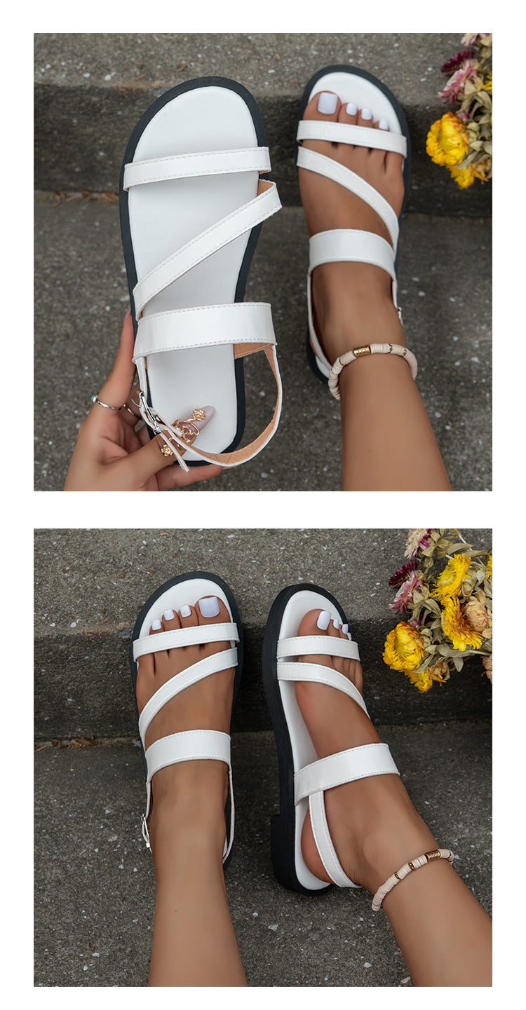 One-line Flat For Outdoors Casual Sandals Women's Shoes Sandals Plus Size Beach - Chic Angle
