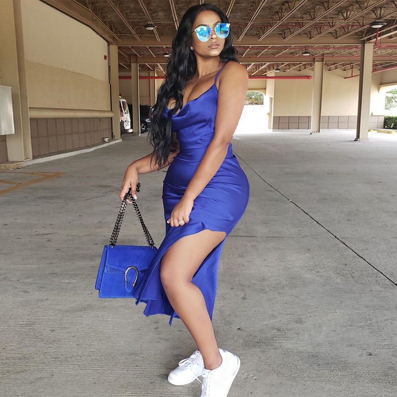 Satin silk ladies midi dress