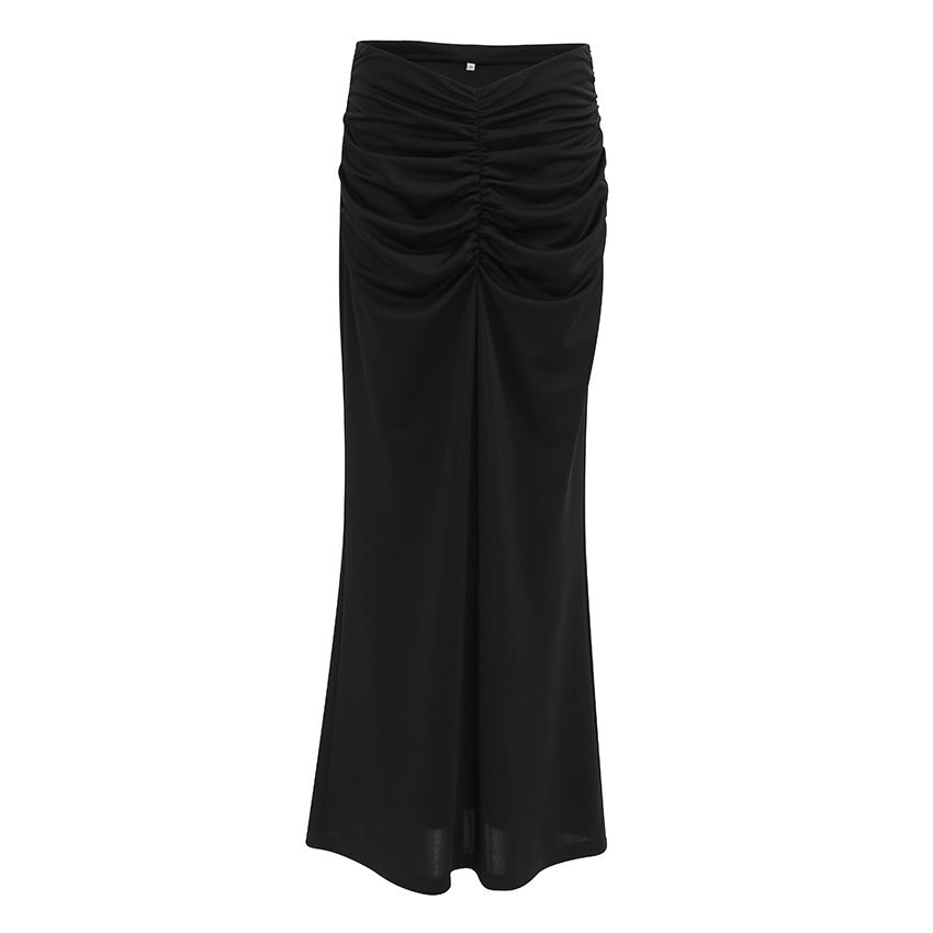 French Fishtail Skirt Black Pleated Sheath Dress Design Sense