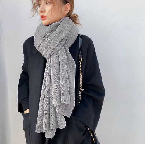 Pure Color Knitted Wool Scarf Women Autumn And Winter