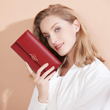 Lychee Pattern First Layer Cowhide Women's Long Wallet