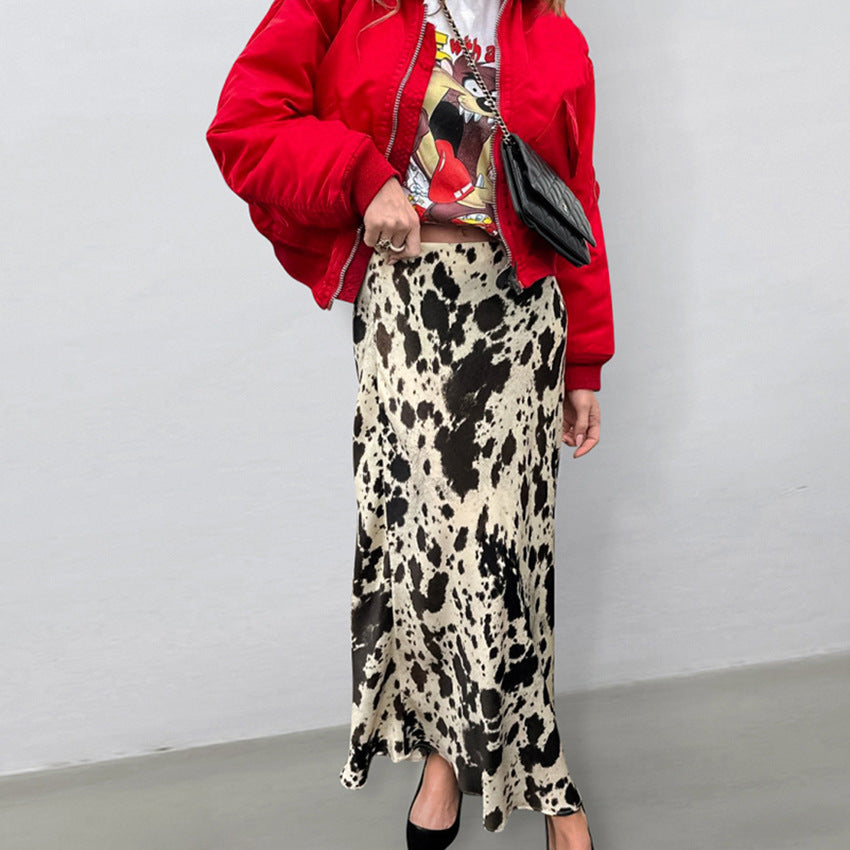 Elegant Graceful Printed Simple Style All-match High Waist Skirt Cross-border Niche Long Skirt