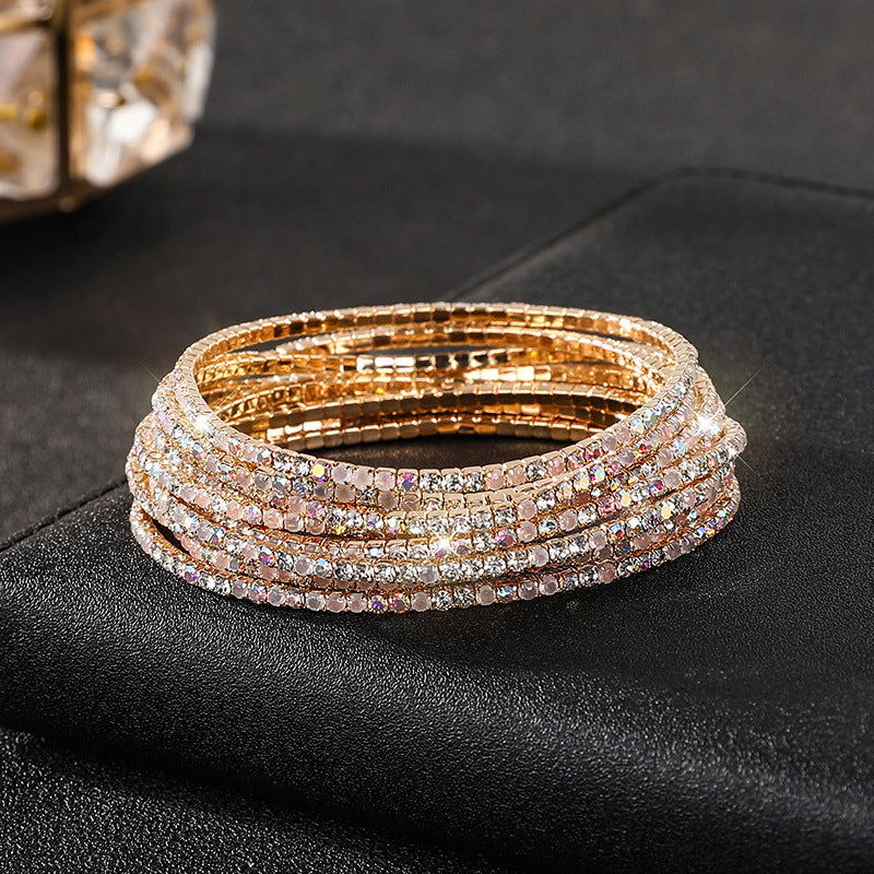Diamond-embedded Stretch Bracelet 2mm Single Row Color