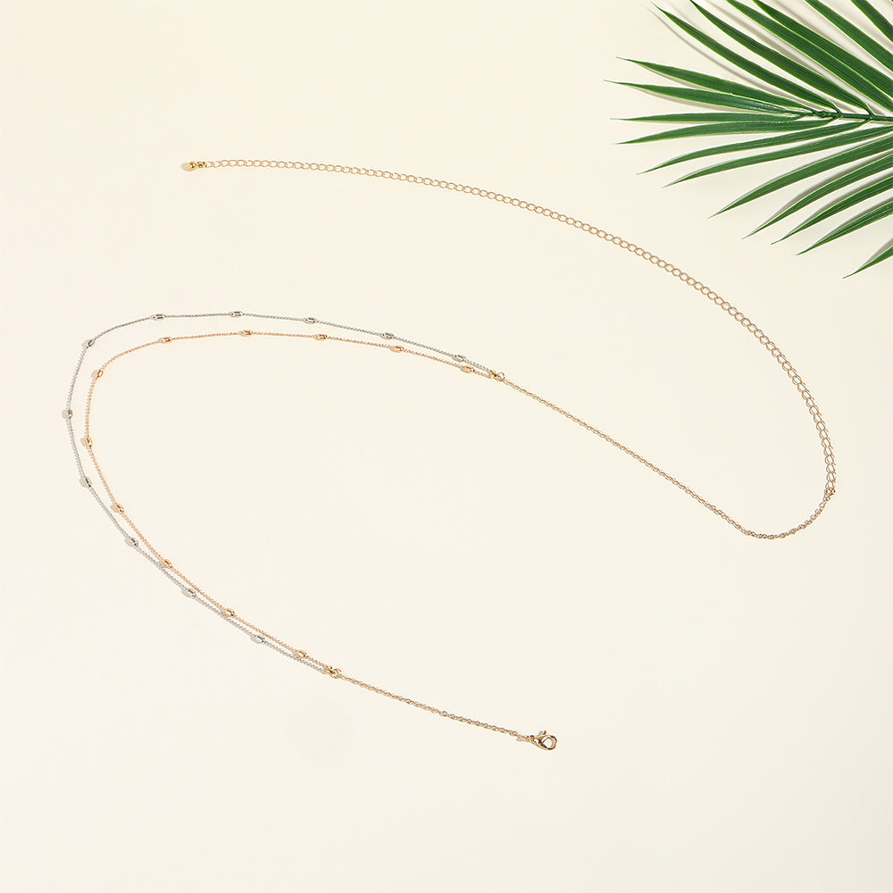 Summer Beach Sexy Body Chain Gold Silver Double Thin Chain Bead Waist Chain Street Fashion Retro Beauty Belly Chain