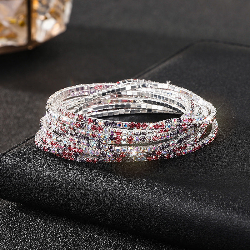 Diamond-embedded Stretch Bracelet 2mm Single Row Color