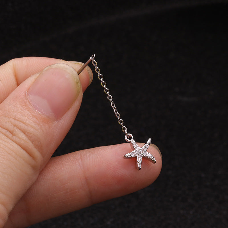 Creative Pendant Earrings Pentagram Zircon Stainless Steel
