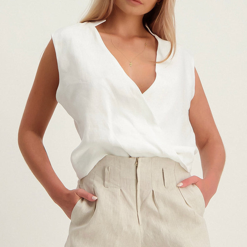 Women's New Solid Color Sleeveless Shirt Fashion V-neck Vest - Chic Angle