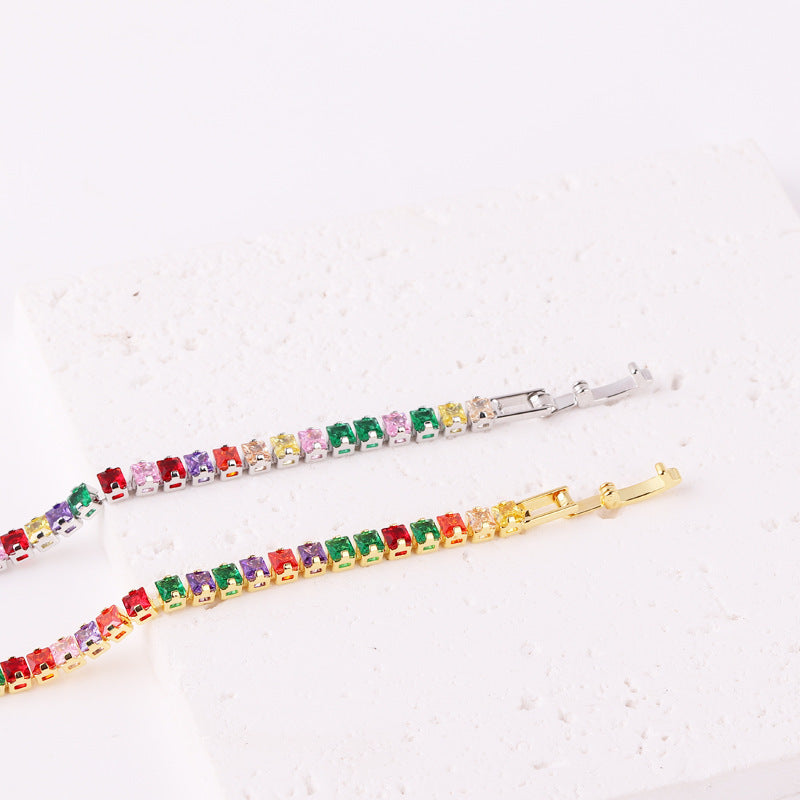 Fashion Personality Square Color Zircon Full Diamond Bracelet 18K Gold Plating