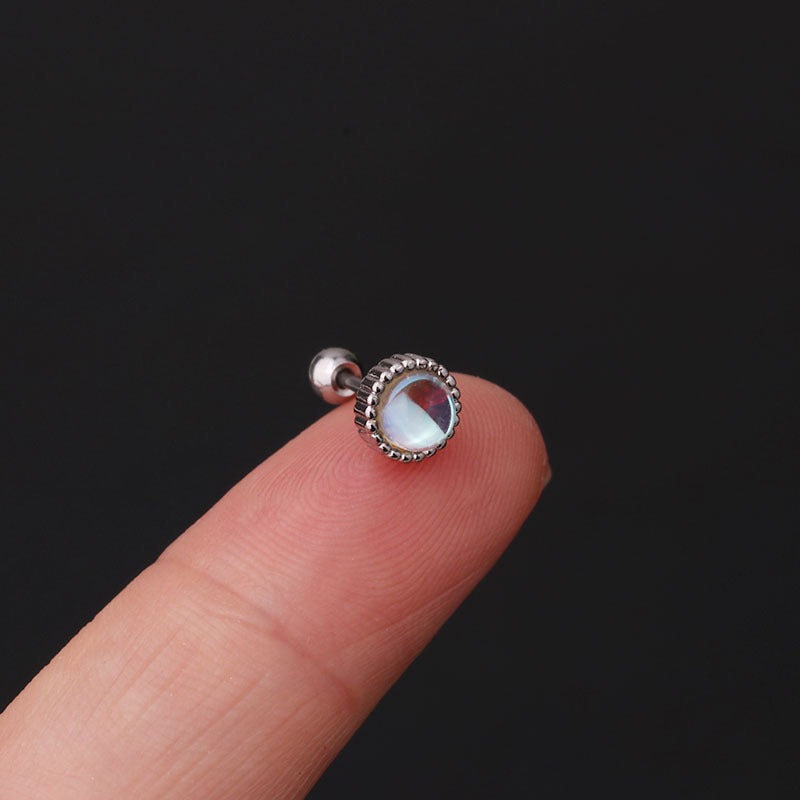 Simple Round Peach Heart Moonstone Ear Bone Stud Stainless Steel
